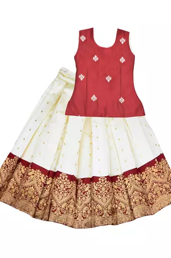 Girls woven design lehenga with blouse pattu pavadai lehenga choli