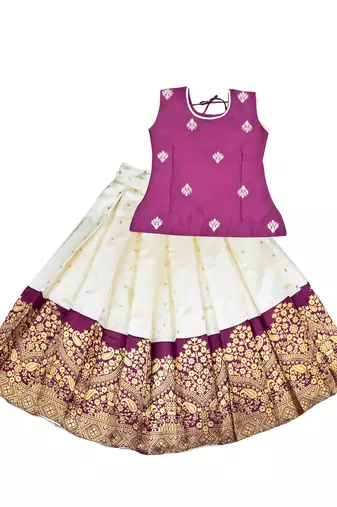 Girls woven design lehenga with blouse pattu pavadai lehenga choli