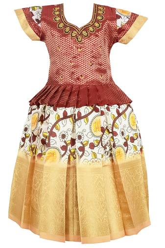 New south indian traditional pattu pavadai pattu langa voni lehenga choli for girls dress