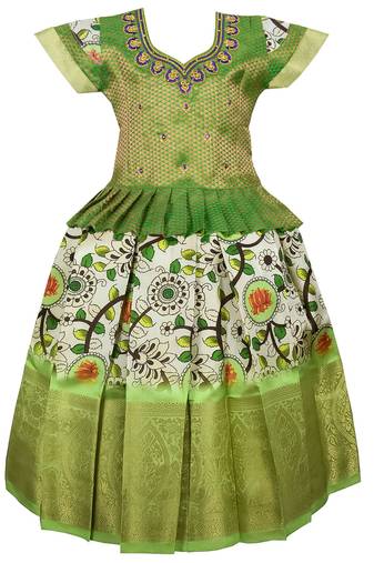 New south indian traditional pattu pavadai pattu langa voni lehenga choli for girls dress