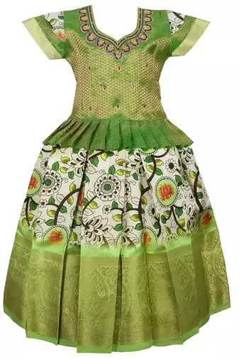 New south indian traditional pattu pavadai pattu langa voni lehenga choli for girls dress