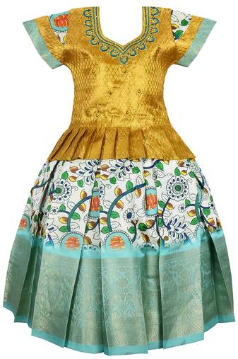 New south indian traditional pattu pavadai pattu langa voni lehenga choli for girls dress