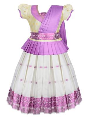 Girls latest silk traditional lehenga choli pattu pavadai dress with attachable duppatta model for girls kids 1
