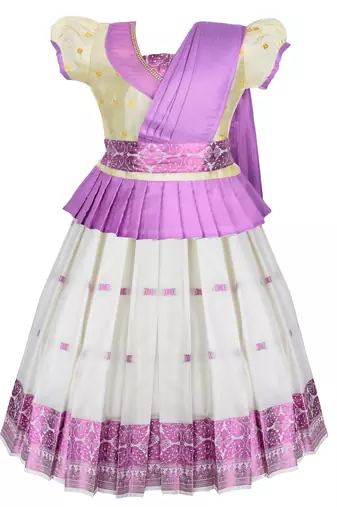 Girls latest silk traditional lehenga choli pattu pavadai dress with attachable duppatta model for girls kids