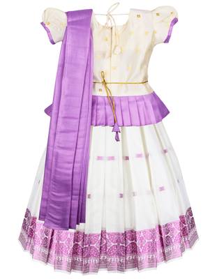 Girls latest silk traditional lehenga choli pattu pavadai dress with attachable duppatta model for girls kids 2