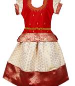 Baby girls south indian red pattu pavadai lehenga choli set for kids