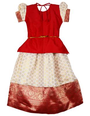 Baby girls south indian red pattu pavadai lehenga choli set for kids 2