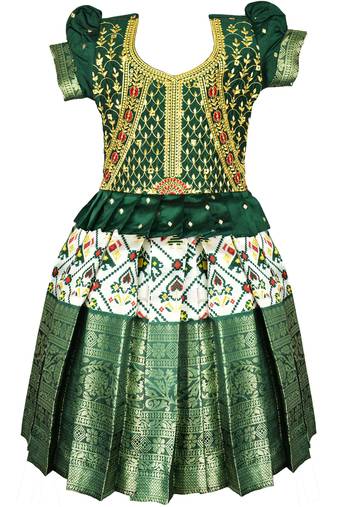 Kids south indian traditional pattu pavadai jacquard embroidery lehenga choli for girls dress