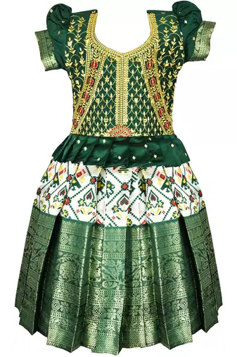 Kids south indian traditional pattu pavadai jacquard embroidery lehenga choli for girls dress