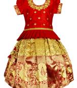 red embroidery silk cotton traditional lehenga choli dress
