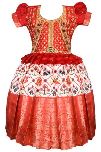 Kids south indian traditional pattu pavadai jacquard embroidery lehenga choli for girls dress