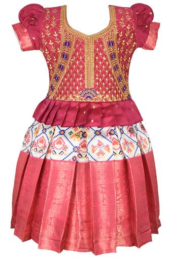 Kids south indian traditional pattu pavadai jacquard embroidery lehenga choli for girls dress