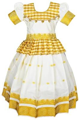 Baby girls kerala cotton cream pattu pavadai lehenga choli set for kids 1