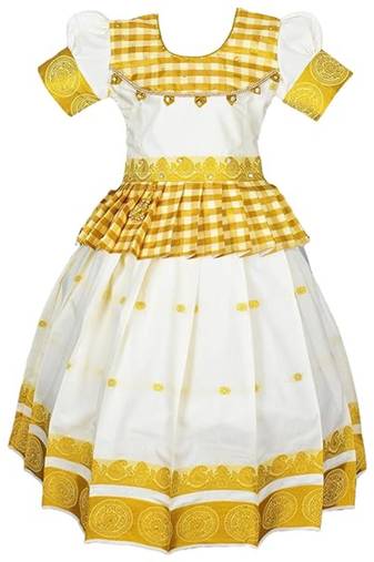 Baby girls kerala cotton cream pattu pavadai lehenga choli set for kids