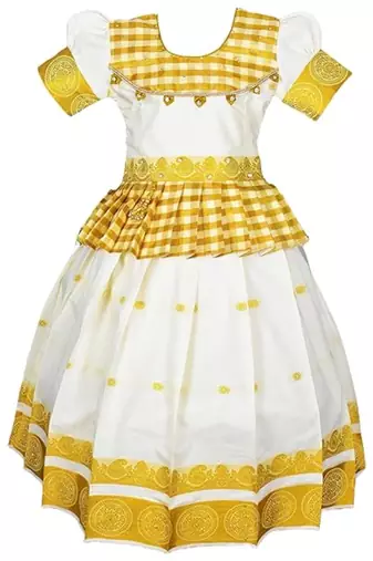 Baby girls kerala cotton cream pattu pavadai lehenga choli set for kids