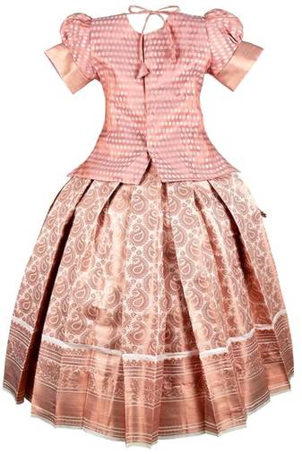 Copper embroidery silk cotton traditional lehenga choli pattu pavadai dress for girls kids
