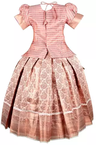 Copper embroidery silk cotton traditional lehenga choli pattu pavadai dress for girls kids