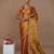red handwoven tissue saree with scalloped lace