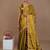 golden handwoven tissue saree with red scalloped lace