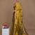 golden handwoven tissue saree with red scalloped lace