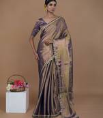 purple handwoven tissue saree with scalloped lace