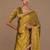 golden handwoven tissue saree with red scalloped lace