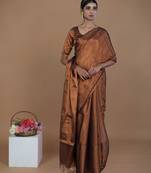 copper handwoven tissue saree with scalloped pallu and border