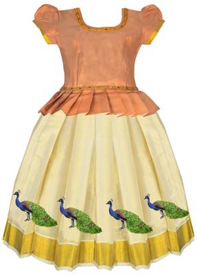 copper cream woven thread work tissue lehenga choli 1