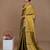golden handwoven tissue saree with black scalloped lace