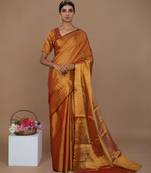 rust gold handwoven tissue saree with scalloped pallu and border