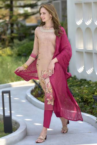 Tissue with floral print and embroidery party wear kurti set