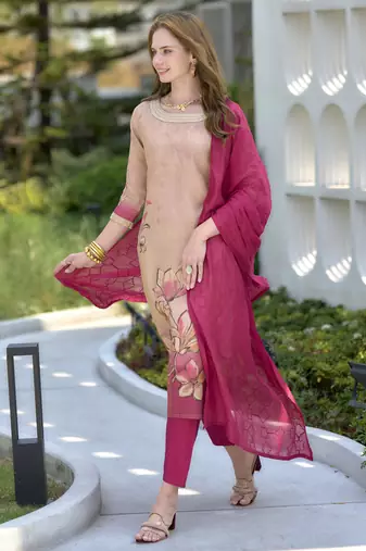 Tissue with floral print and embroidery party wear kurti set
