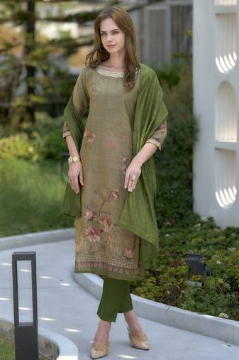 Tissue with floral print and embroidery work kurti set