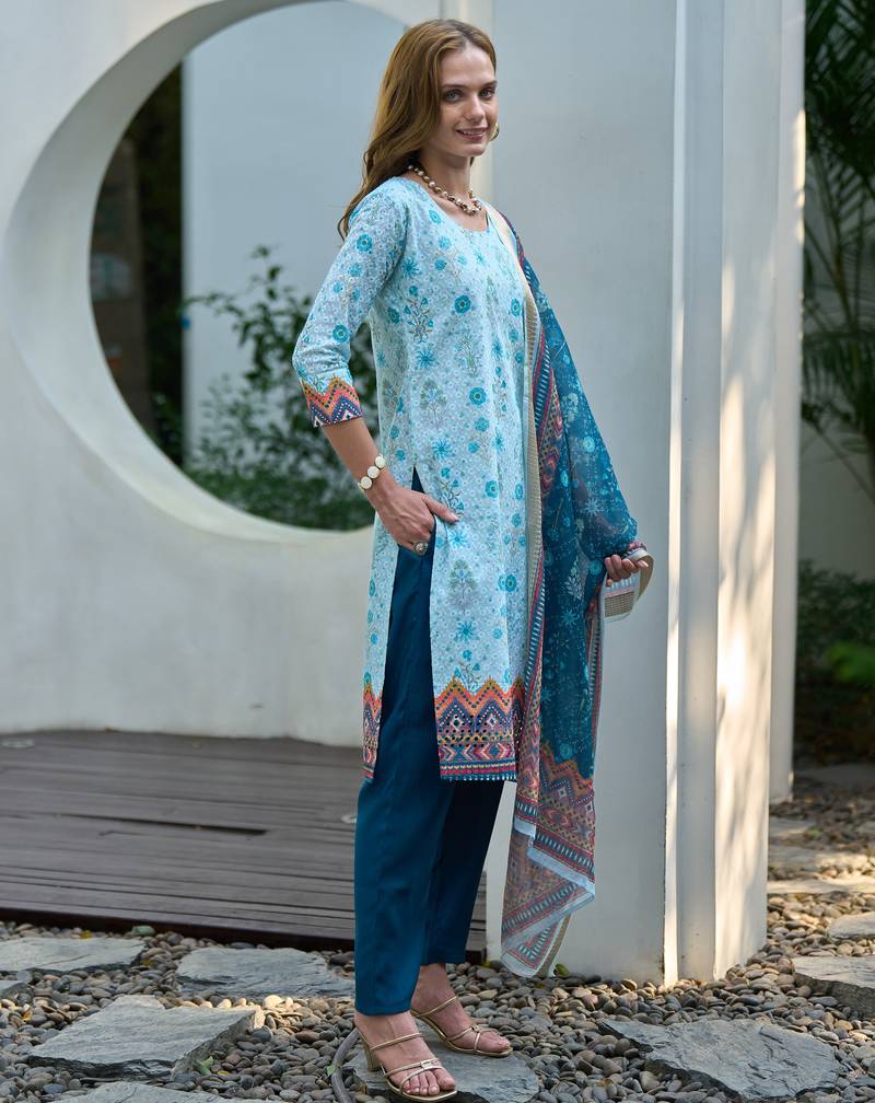 Cotton with printed kurti set