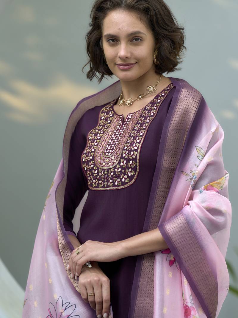 Vatican kurta with bottom organza butti dupatta