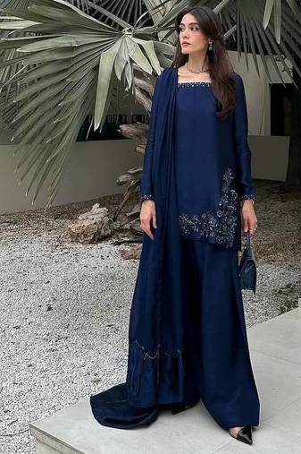 Pure natural crep silk with embroidery sequence work top with sharara dupatta