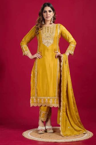 Heavy chinon silk with heavy embroidery work top with sharara dupatta