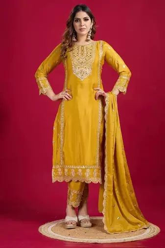 Heavy chinon silk with heavy embroidery work top with sharara dupatta