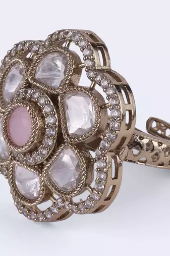Amazing square and oval shape gold plated adjustable finger ring for women and girls