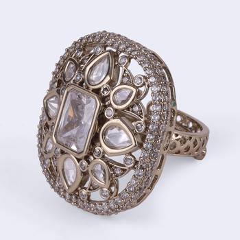 Astonish round and oval shape gold plated adjustable finger ring for women and girls 3