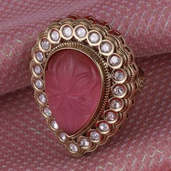 Beautiful oval shape gold plated adjustable finger ring for women and girls 1
