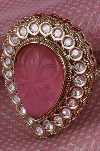 Beautiful oval shape gold plated adjustable finger ring for women and girls