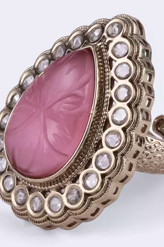 Beautiful oval shape gold plated adjustable finger ring for women and girls