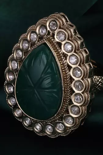 Brilliant oval shape gold plated adjustable finger ring for women and girls