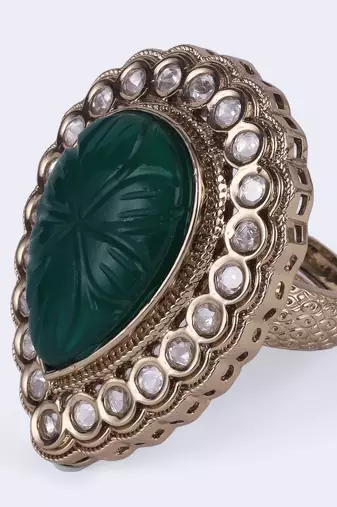 Brilliant oval shape gold plated adjustable finger ring for women and girls
