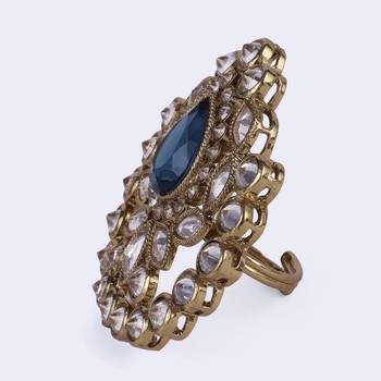 Classy oval shape gold plated adjustable finger ring for women and girls 3