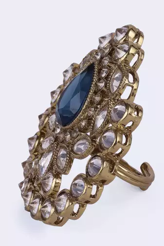 Classy oval shape gold plated adjustable finger ring for women and girls