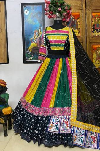 multicolor muslin cotton navratri special lehenga choli