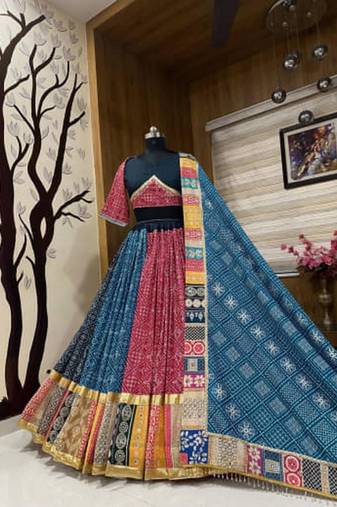 multicolor muslin cotton navratri special lehenga choli
