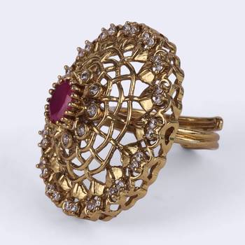 Contemporary round shape gold plated adjustable finger ring for women and girls 3